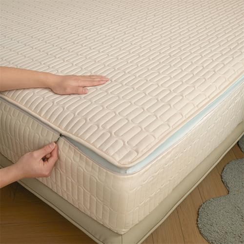Matratzenschoner mit Reißverschluss 90x190/200 Anpassbare Matratzenüberzug Encasing Matratzenschutz Weiche Fünf Seiten Gesteppt überzug Topper für Matratzen Waschbarer Spannbettlaken (160x200+15cm,Bei von LJQAIZYL