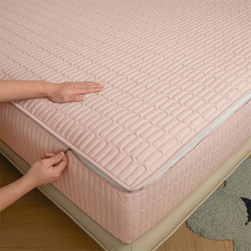 Matratzenschoner mit Reißverschluss 90x190/200 Anpassbare Matratzenüberzug Encasing Matratzenschutz Weiche Fünf Seiten Gesteppt überzug Topper für Matratzen Waschbarer Spannbettlaken (80x190+20cm,Pink von LJQAIZYL