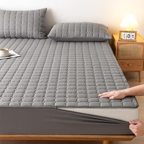 Matratzenschoner mit Reißverschluss Matratzenüberzug Grau Weiche 90x190/200 Anpassbare Matratzenüberzug Matratzenauflage Encasing Gesteppt Waschbarer Spannbettlaken Matratzentopper(80x200+5cm,Gray) von LJQAIZYL