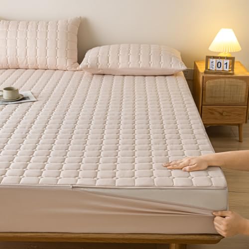 Matratzenschoner mit Reißverschluss Matratzenüberzug Grau Weiche 90x190/200 Anpassbare Matratzenüberzug Matratzenauflage Encasing Gesteppt Waschbarer Spannbettlaken Matratzentopper(90x200+20cm,Beige) von LJQAIZYL