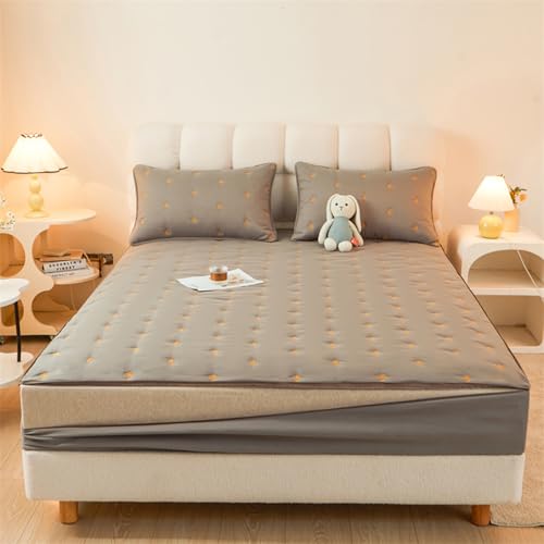 Matratzenüberzug mit Reißverschluss 140x190/200cm Anpassbare Matratzenauflage/Matratzenschoner Weiche Anti-Rutsch Stickerei Matratzenüberzüge Topper für Matratzen Spannbetttuch (140x190+10cm,Gray) von LJQAIZYL