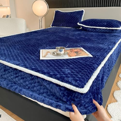 Plüsch Spannbetttuch 160x200 Anpassbare Warme Winter Spannbettlaken Bedsheet Matratzenauflage/Matratzenbezug Boxspringbett Matratzenschoner Matratzen überzug/Topper Bis 30 cm Hohe,Blue-180x200+30cm von LJQAIZYL