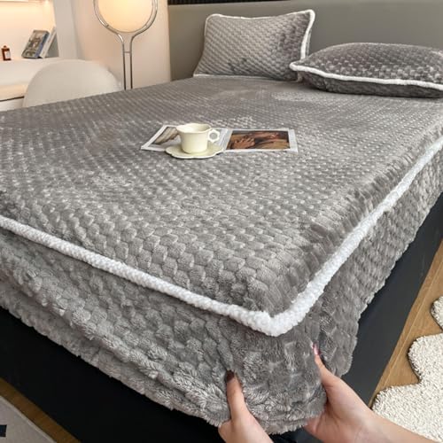 Plüsch Spannbetttuch 160x200 Anpassbare Warme Winter Spannbettlaken Bedsheet Matratzenauflage/Matratzenbezug Boxspringbett Matratzenschoner Matratzen überzug/Topper Bis 30 cm Hohe,GreyA-180x200+30cm von LJQAIZYL