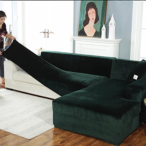 LJQAIZYL Sofa Schonbezug U Form Ecksofa Couch Bezug,Dickere Samt Sofabezug L Form Links Rechts,2er Set Chaiselongue Sofa überzug für Wohnzimmer, Sofa Überwürfe für Hunde Haustiere,Green-2seats+3seats von LJQAIZYL