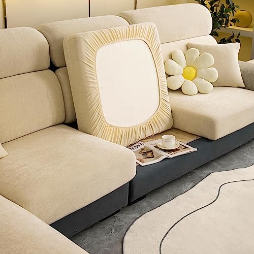 Sofa Sitzkissen überzug Sofa Sitzkissenbezug,Stretch Sitzkissenschutz,Elastischer Rutschfest Kissenbezug 3/2/1 Sitzer Separater Chenille Sofabezug Sofa Sitzbezug für Wohnzimmer,Beige-1-seater（50-65cm） von LJQAIZYL