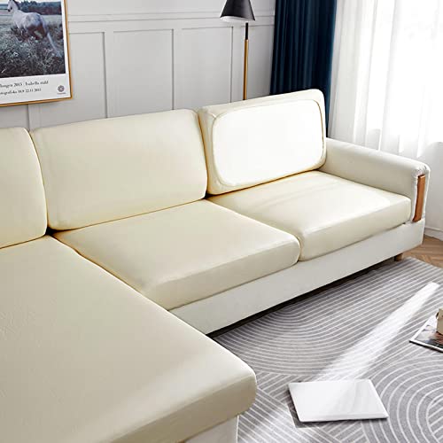 Sofa Sitzkissenbezug Leder,Wasserdicht Sofakissenbezüge Für L-Form Ecksofa,Sofa überzug Chaise Lounge Kissenbezüge,4/3/2/1 Sitzer Elastische Sofabezug Couch Sitzkissenbezug ,Beige-2-seater（100-125cm) von LJQAIZYL