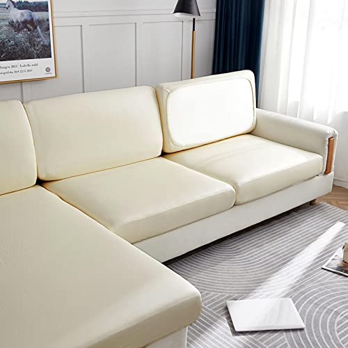 Sofa Sitzkissenbezug Leder,Wasserdicht Sofakissenbezüge Für L-Form Ecksofa,Sofa überzug Chaise Lounge Kissenbezüge,4/3/2/1 Sitzer Elastische Sofabezug Couch Sitzkissenbezug ,Beige-2-seater-X（85-110cm) von LJQAIZYL