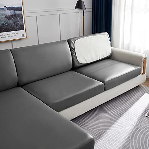 Sofa Sitzkissenbezug Leder,Wasserdicht Sofakissenbezüge Für L-Form Ecksofa,Sofa überzug Chaise Lounge Kissenbezüge,4/3/2/1 Sitzer Elastische Sofabezug Couch Sitzkissenbezug ,GrayA-2-seater-X（85-110cm) von LJQAIZYL