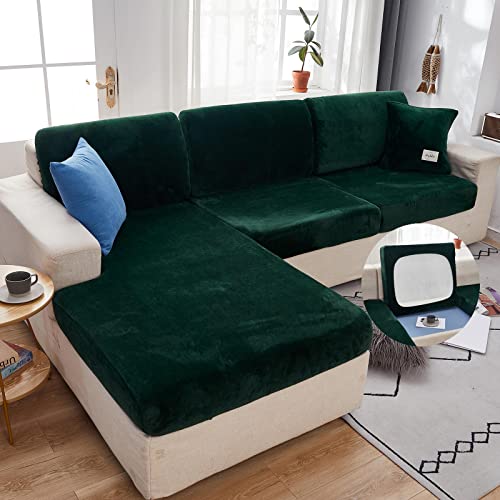 Sofa Sitzkissenbezug Sofa Sitzkissen überzug Samt Stretch Sitzkissenschutz Sofa/Couch Kissenbezüge Anti-Rutsch L-Form Ecksofas 4/3/2/1 Sitzer Husse Bezug Sofakissenbezüge ,Green-1-seater-X（65-95cm) von LJQAIZYL