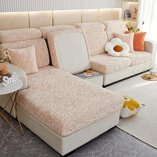 Sofa Sitzkissenbezug Stretch 4/3/2/1 Sitzer/L Form Jacquard-Plüsch Sofabezug Sofa Sitzbezug Rutschfest Sofa Seat Cover Elastische Couch Kissenbezüge Sofa Sitzkissen Husse Überzug,Beige-1-seater-X von LJQAIZYL