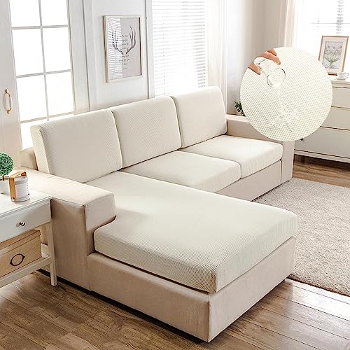 Sofa Sitzkissenbezug Wasserdicht 3/4/2/1 Sitzer Stretch Sofabezug Couch-Kissenbezug Beige/Grau Elastischer Sofahusse Couchbezug Husse Überzug Bezug Sofasitzbezug Kissenbezüge,White-1-seater-X（65-95cm) von LJQAIZYL