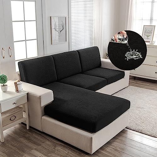 Sofa Sitzkissenbezug Wasserdicht 3/4/2/1 Sitzer Stretch Sofabezug Couch-Kissenbezug Grau Elastischer Sofahusse Couchbezug Husse Überzug Bezug Sofasitzbezug Kissenbezüge,Black-2-seater-X（95-135cm) von LJQAIZYL