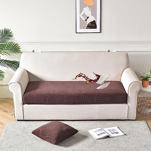 Sofa Sitzkissenbezug Wasserdicht Stretch Sitzkissen Bezug 4/3/2/1 Sitzer Jacquard Sofasitzbezug Rutschfest Couch-Kissenbezüge Husse Überzug Bezug Für Sofa Sitzkissen ,Brown-3-seater-X（135-165cm) von LJQAIZYL