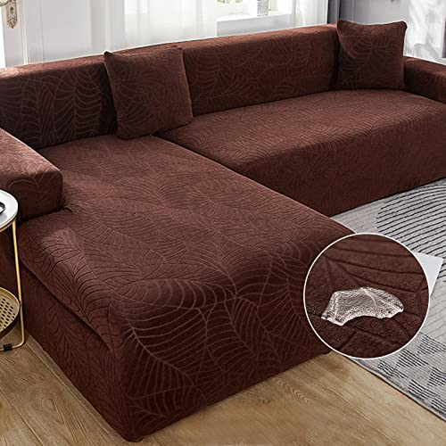 Sofa überzug L Form Wasserdicht,2 Stück Couch überzug Ecksofa L Form Rechts Links, Jacquard Chaiselongue Sofa Schonbezug ,Sofabezug Sofahusse Couchbezug für Sektionssofa (Brown, 3seats+3seats) von LJQAIZYL