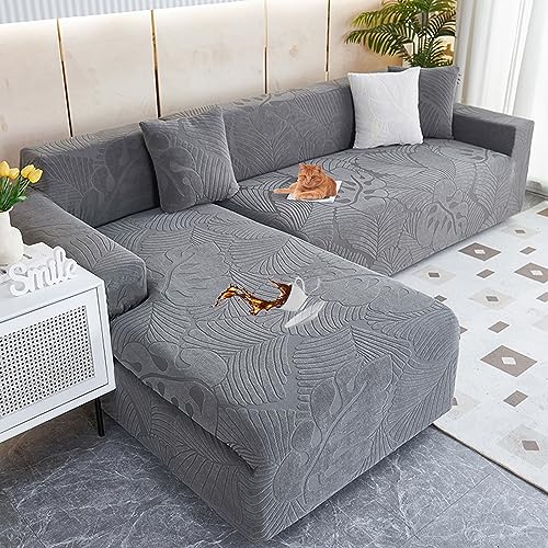 Sofa überzug L Form Wasserdicht,2 Stück Couch überzug Ecksofa L Form Rechts Links, Jacquard Chaiselongue Sofa Schonbezug ,Sofabezug Sofahusse Couchbezug für Sektionssofa (Dark Gray 2, 3seats+3seats) von LJQAIZYL