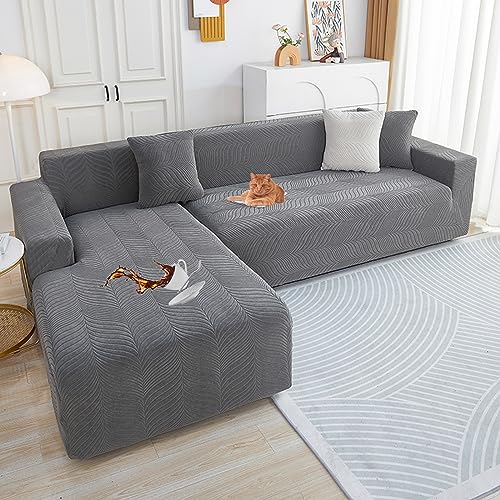 Sofa überzug L Form Wasserdicht,2 Stück Couch überzug Ecksofa L Form Rechts Links, Jacquard Chaiselongue Sofa Schonbezug ,Sofabezug Sofahusse Couchbezug für Sektionssofa (Dark Gray 3, 2seats+4seats) von LJQAIZYL