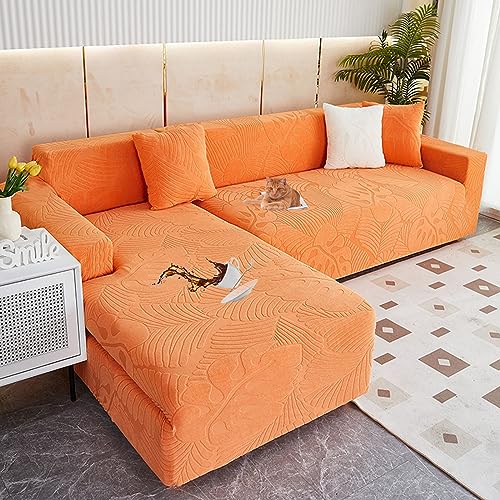 Sofa überzug L Form Wasserdicht,2 Stück Couch überzug Ecksofa L Form Rechts Links, Jacquard Chaiselongue Sofa Schonbezug ,Sofabezug Sofahusse Couchbezug für Sektionssofa (Orange2, 2seats+3seats) von LJQAIZYL