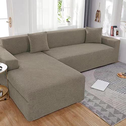 Sofa überzug L Form Wasserdicht,2 Stück Couch überzug Ecksofa L Form Rechts Links, Jacquard Chaiselongue Sofa Schonbezug ,Sofabezug Sofahusse Couchbezug für Sektionssofa (Taupe, ChaiseLongue+3seats) von LJQAIZYL