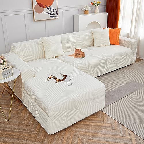 Sofa überzug L Form Wasserdicht,2 Stück Couch überzug Ecksofa L Form Rechts Links, Jacquard Chaiselongue Sofa Schonbezug ,Sofabezug Sofahusse Couchbezug für Sektionssofa (White 1, 2seats+3seats) von LJQAIZYL