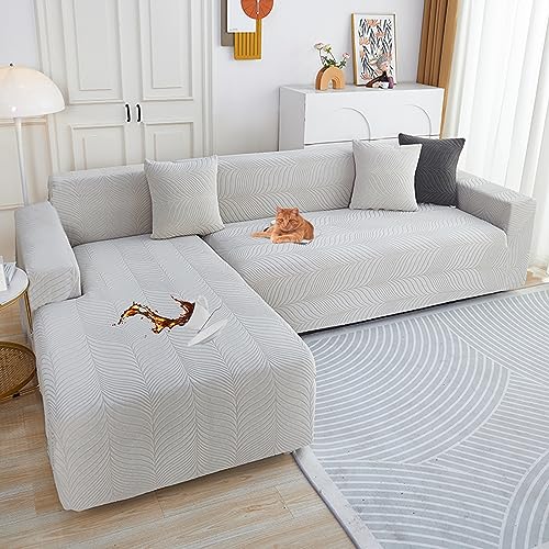 Sofa überzug L Form Wasserdicht,2 pcs Couch überzug Ecksofa L Form Rechts Links Jacquard Chaiselongue Sofa Schonbezug Sofabezug Sofahusse Couchbezug für Sektionssofa(Light Gra3,ChaiseLongue+3seats) von LJQAIZYL