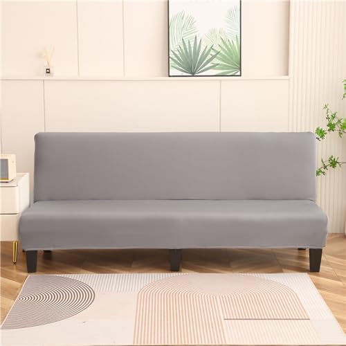 Sofabezug 3 Sitzer Ohne Armlehne Rutschfest Stretch Sofabezug Ohne Armlehne Beige/Grau Futon Sofabettüberzug Faltbar Sofabezug Futon-Sofa-Sitzbezüge Für klappbares Schlafsofa (150-190cm,Light gray) von LJQAIZYL