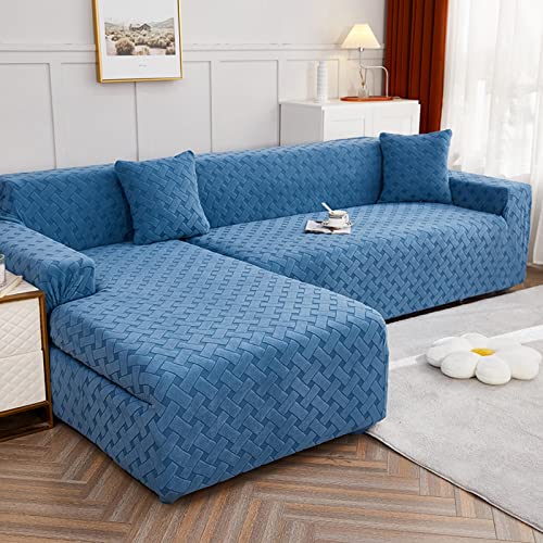 Sofabezug Eckcouch Couch überzüge L Form Rechts Links Elastische Sofaüberzug für Wohnzimmer Jacquard Couchbezug Sofabezüge 1 2 3 4 Sitzer Sofahusse Sofa Überzug Abdeckung,BlueA-4seats:235-300cm von LJQAIZYL