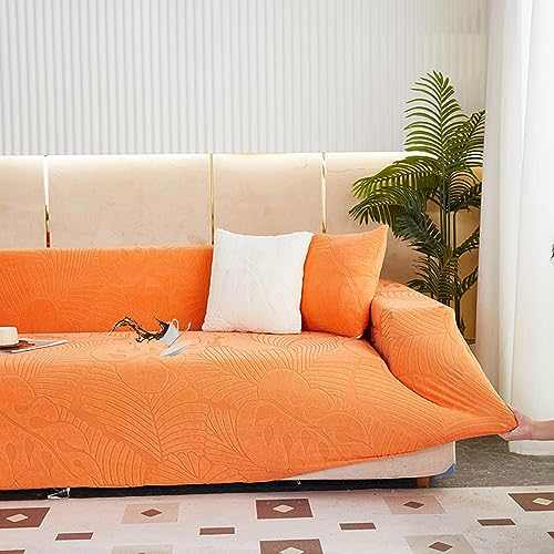 Sofabezug L Form Rechts Links Wasserdicht Sofa überzug Ecksofa U Form Sofabezüge Kratzfester Sofaüberzüge für Hunde Haustiere Jacquard 1/2/3/4 sitzer Chaiselongue Couch überzug ,Orange2-4seats von LJQAIZYL