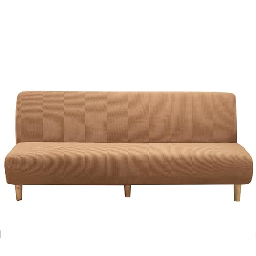 Sofabezug Ohne Armlehnen Beige/Grau 3/2 Sitzer Sofabettüberzug Ohne Armlehne Rutschfest Stretch Spandex Futon-Sofa-Sitzbezüge Faltbar Sofabezug klappbares Schlafsofa Schonbezug(120-150cm,Camel) von LJQAIZYL