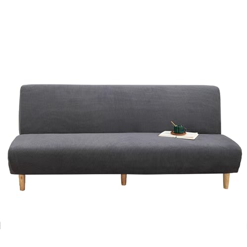 Sofabezug Ohne Armlehnen Beige/Grau 3/2 Sitzer Sofabettüberzug Ohne Armlehne Rutschfest Stretch Spandex Futon-Sofa-Sitzbezüge Faltbar Sofabezug klappbares Schlafsofa Schonbezug(120-150cm,Dark gray) von LJQAIZYL