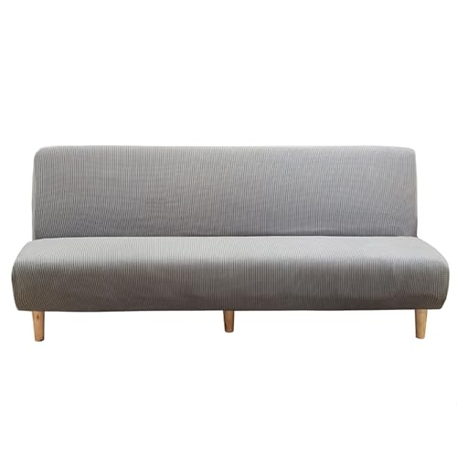 Sofabezug Ohne Armlehnen Beige/Grau 3/2 Sitzer Sofabettüberzug Ohne Armlehne Rutschfest Stretch Spandex Futon-Sofa-Sitzbezüge Faltbar Sofabezug klappbares Schlafsofa Schonbezug(120-150cm,Light gray) von LJQAIZYL