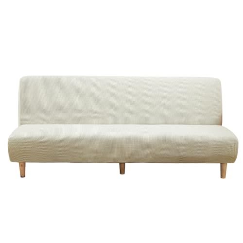 Sofabezug Ohne Armlehnen Beige/Grau 3/2 Sitzer Sofabettüberzug Ohne Armlehne Rutschfest Stretch Spandex Futon-Sofa-Sitzbezüge Faltbar Sofabezug klappbares Schlafsofa Schonbezug(190-210cm,White) von LJQAIZYL