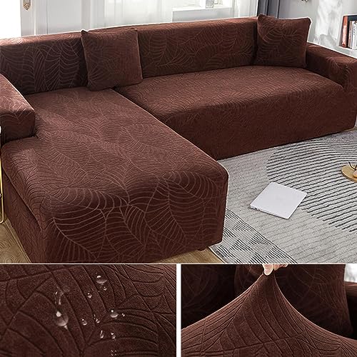 Sofabezug Wasserdicht Sofaüberwurf Elastische Stretch Sofabezüge Ecksofa L Form Rechts Links Chaiselongue Sofa Überzug Universal 1/2/3/4 Sitzer Waschbar Anti-Rutsch Couchbezug,Brown-3seats+4seats von LJQAIZYL