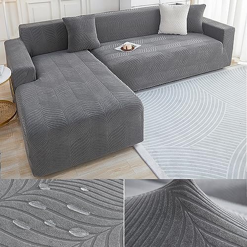 Sofabezug Wasserdicht Sofaüberwurf Elastische Stretch Sofabezüge Ecksofa L Form Rechts Links Chaiselongue Sofa Überzug Universal 1/2/3/4 Sitzer Waschbar Anti-Rutsch Couchbezug,DarkGray3-2seats+3seats von LJQAIZYL