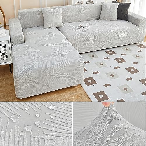 Sofabezug Wasserdicht Sofaüberwurf Elastische Stretch Sofabezüge Ecksofa L Form Rechts Links Chaiselongue Sofa Überzug Universal 1/2/3/4 Sitzer Waschbar Anti-Rutsch Couchbezug,LightGray4-2seats+3seats von LJQAIZYL