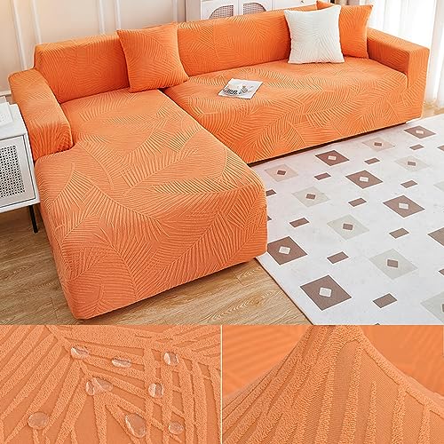 Sofabezug Wasserdicht Sofaüberwurf Elastische Stretch Sofabezüge Ecksofa L Form Rechts Links Chaiselongue Sofa Überzug Universal 1/2/3/4 Sitzer Waschbar Anti-Rutsch Couchbezug,Orange4-3seats+4seats von LJQAIZYL