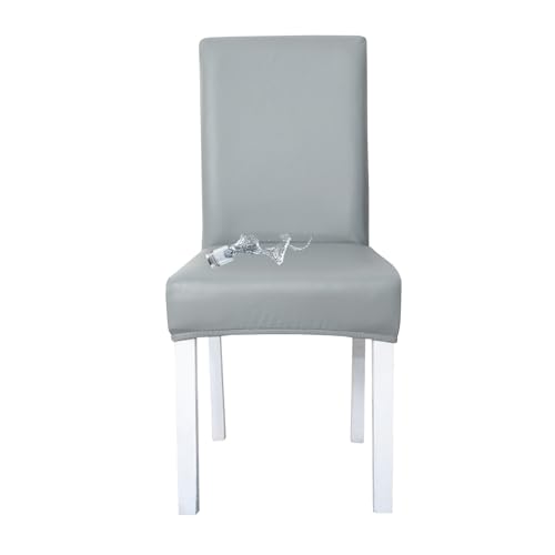 Stuhlhussen 6er Set Schwingstuhl Wasserdicht Stuhlbezüge Leder Beige Stuhlbezug Hochlehner Esszimmerstuhl Kratzfest Stretch Chair Covers Universale Abnehmbar Stuhl überzug überzieher(2PC,Gray) von LJQAIZYL