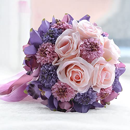 LJQZFWXX Braut hält Blumen, künstliche Blumen, Heimdekoration, romantischer 27,9 cm großer und rosafarbener künstlicher Braut-Hochzeitsstrauß, eleganter handgefertigter von LJQZFWXX