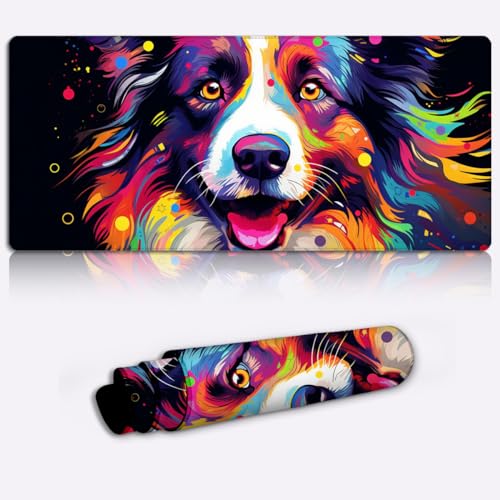 Gaming Mauspad Border Collie Hund XXL – Gaming Mauspad (90 x 40 x 0,3) cm, erweitertes Gaming Mauspad, stabile Gummibasis, Tastaturpad, Gaming Mauspad von LJSPTU