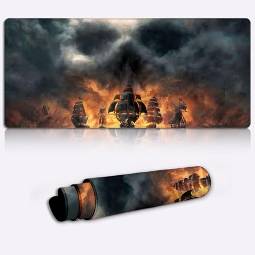 Schreibtischunterlage, Totenköpfe und Knochen, Piraten, Gaming Mauspad (60 x 35 x 0,3 cm), erweitertes großes Mauspad, rutschfeste Gummi wasserdichte Oberfläche, Schreibtischzubehör von LJSPTU