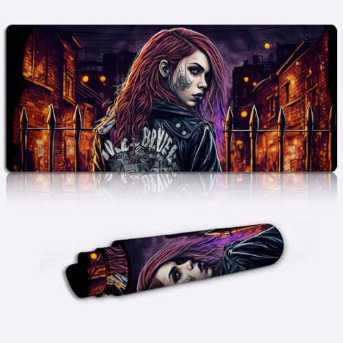 Tastatur Mauspad, Schreibtischunterlage, Rock Girl, XXL, großes Mauspad für den Schreibtisch (90 x 40 x 0,3) cm, erweitertes Mauspad, geeignet für Büro, Gamer, Zuhause von LJSPTU