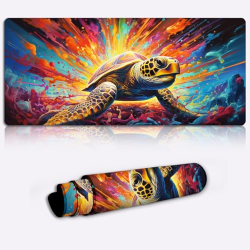Tastaturunterlage, Schreibtischunterlage, bunte psychedelische Schildkröte, Gaming Mauspad (60 x 35 x 0,3 cm), erweiterte große Tastatur Schreibtischunterlage, Pro Gaming Mauspad von LJSPTU