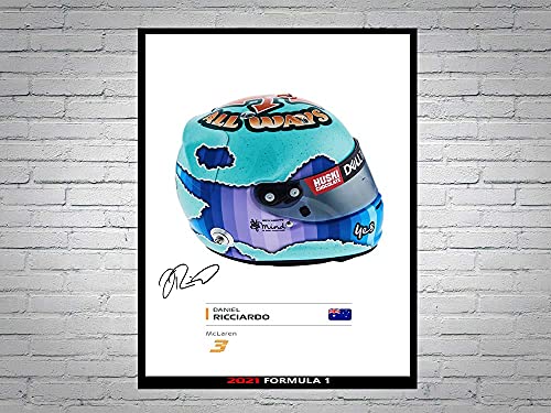 LJW Daniel Ricciardo Formel 1 2021 Helm, signiertes Poster, A4 von LJW