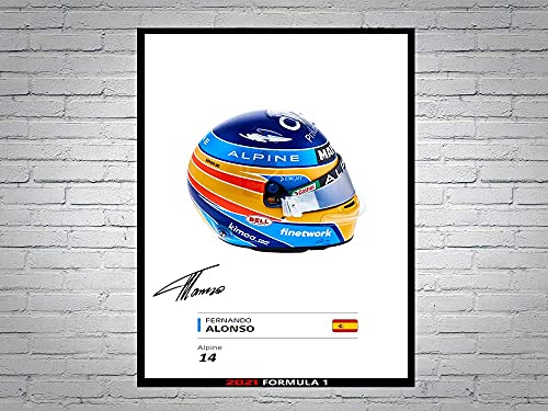 Fernando Alonso Alpine F1 Formel 1 2021 Helm Signiertes Poster A4 von LJW