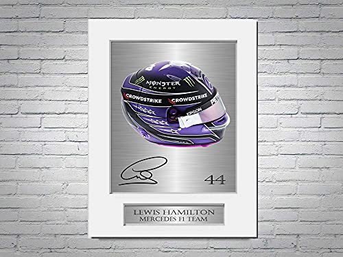 Lewis Hamilton Mercedes F1 Formel 1 2021 Helm signiertes Foto Display Passepartout A4 von LJW