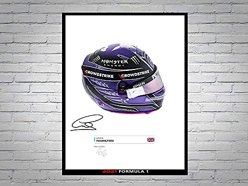 Signiertes Poster Lewis Hamilton Mercedes F1 Formel 1 2021 Helm A4 von LJW