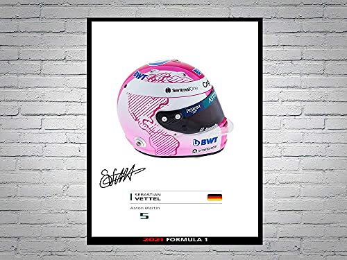 LJW Sebastian Vettel Formel 1 2021 Helm signiertes Poster A4 von LJW