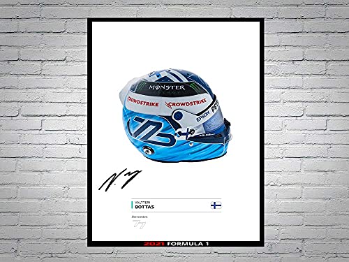 LJW Valtteri Bottas Formel 1 2021 Helm signiertes Poster A4 von LJW