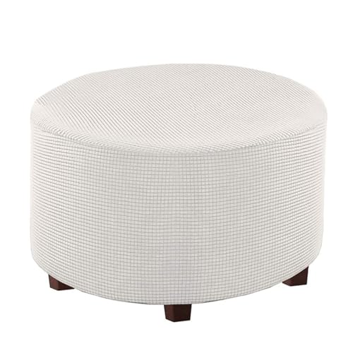 LJWDYS Stretch Ottoman Bezug, Runder Fußstützen Pouf Bezug, Maschinenwaschbarer Fußstützen Hocker Bezug(Ivory,S) von LJWDYS