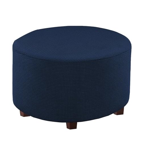 LJWDYS Stretch Ottoman Bezug, Runder Fußstützen Pouf Bezug, Maschinenwaschbarer Fußstützen Hocker Bezug(NavyBlue,S) von LJWDYS
