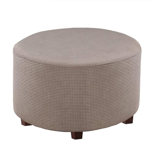 LJWDYS Stretch Ottoman Bezug, Runder Fußstützen Pouf Bezug, Maschinenwaschbarer Fußstützen Hocker Bezug(Tan,L) von LJWDYS